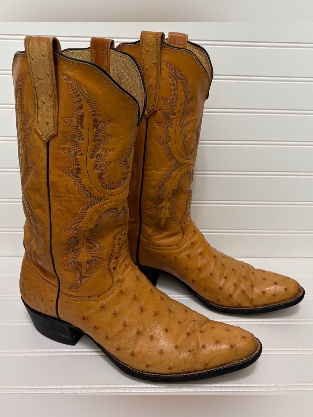 RIOS OF MERCEDES Full Quill Ostrich Skin Vintage Cowboy Boots Mens Size 11.5 D